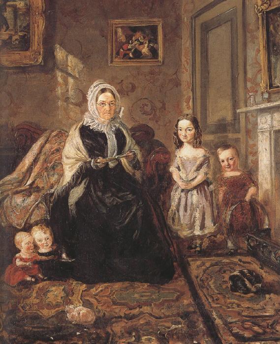 william holman hunt,o.m.,r.w.s Group Portrait of Mrs Davies,of Wormbridge Court,Hereford with Four of her Clark (mk37) France oil painting art
